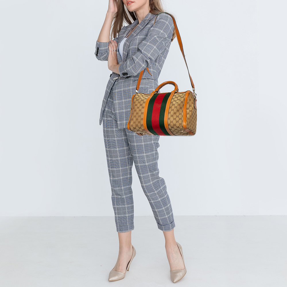 

Gucci Brown/Beige GG Canvas Medium Vintage Web Boston Bag