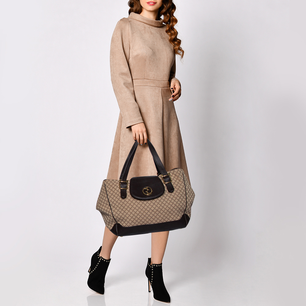 

Gucci Beige/Ebony Diamante Canvas and Leather Medium 1973 Tote, Brown