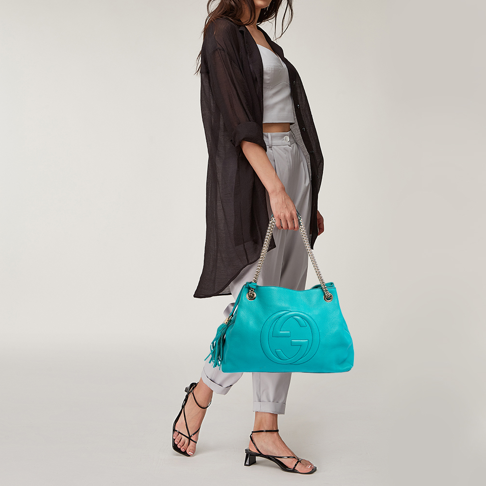 

Gucci Turquoise Leather Medium Soho Chain Tote, Green