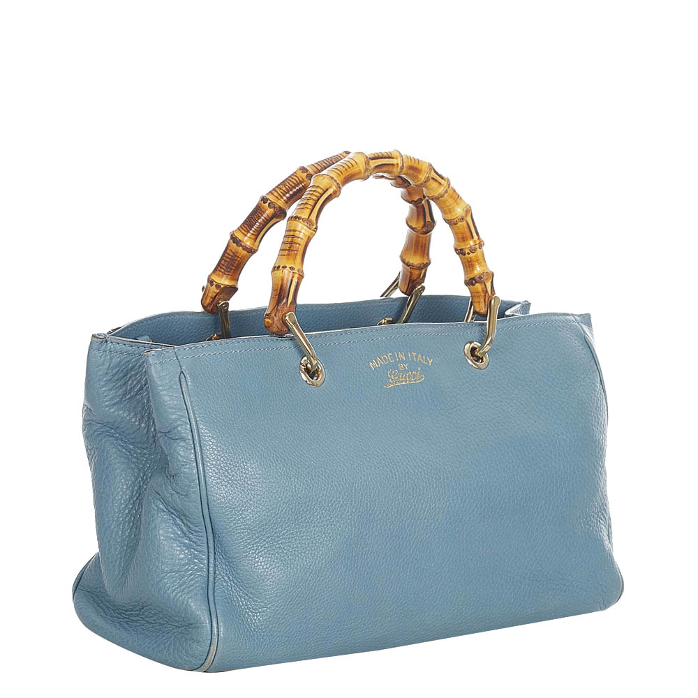 

Gucci Blue Leather  Bamboo Satchel