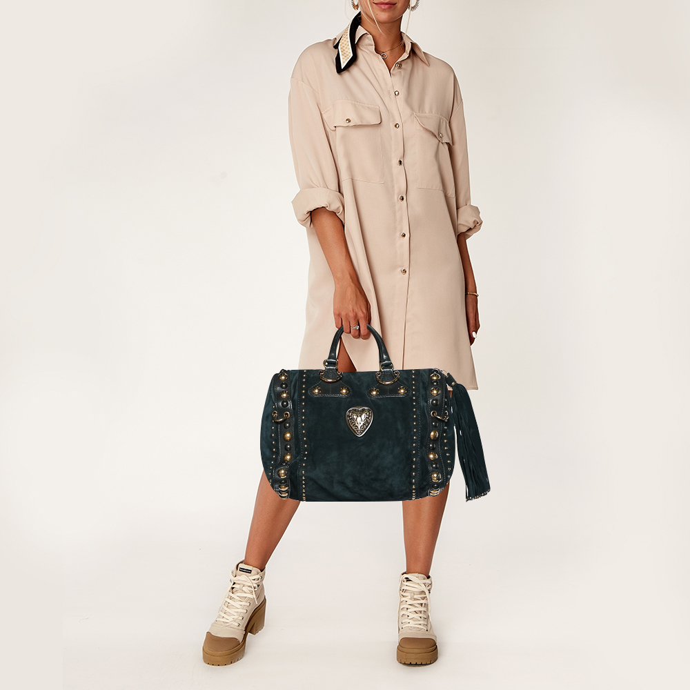 

Gucci Dark Green Suede and Leather Babouska Indy Boston Bag