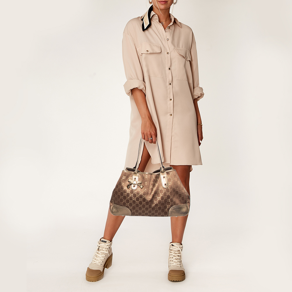 

Gucci Brown/Gold GG Canvas And Leather Princy Tote