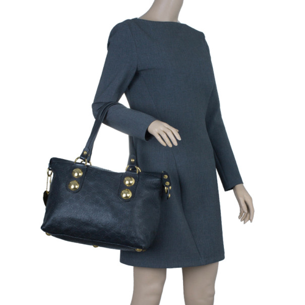 

Gucci Black Monogram Leather Top Handle Tote