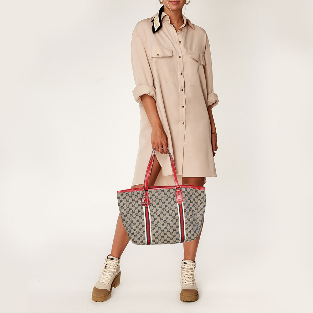 

Gucci Beige/Red GG Canvas And Leather Jolicoeur Tote
