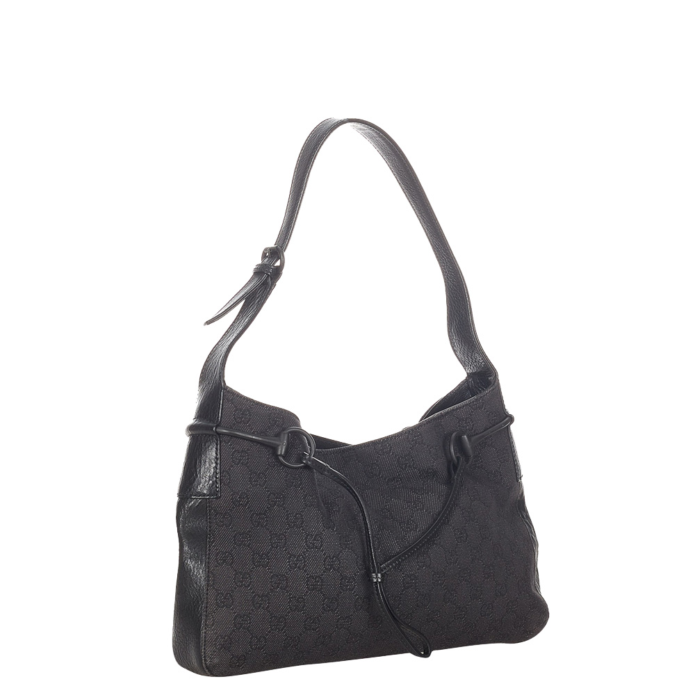 

Gucci Black GG Canvas Horsebit Shoulder Bag