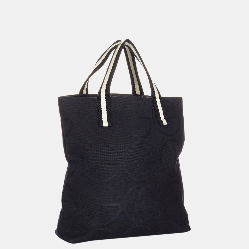 

Gucci Navy Blue G Logo Canvas Web Tote Bag