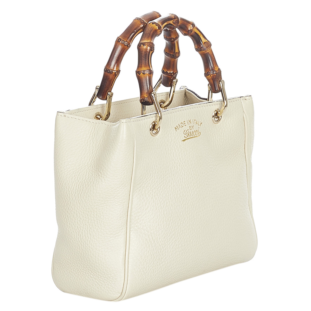 

Gucci White Leather Mini Bamboo Satchel Bag