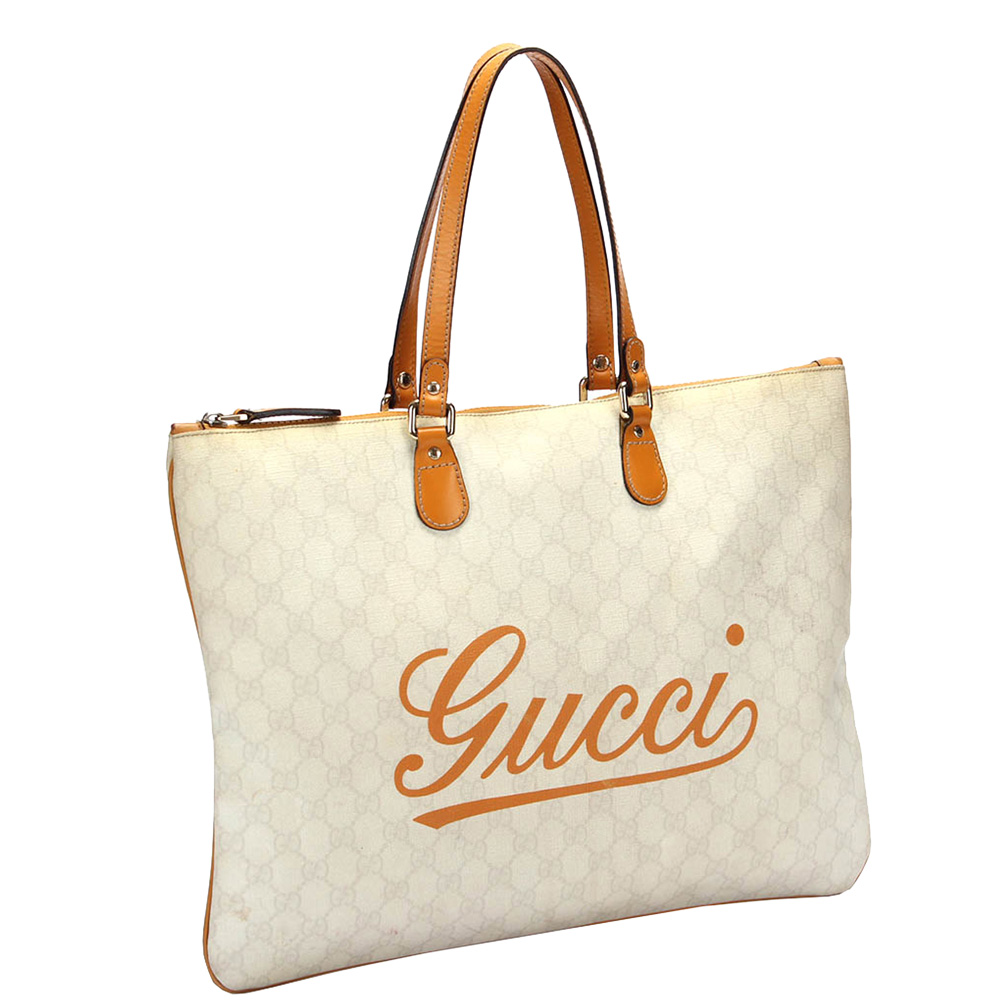 

Gucci Cream GG Canvas Heritage Tote Bag, Orange