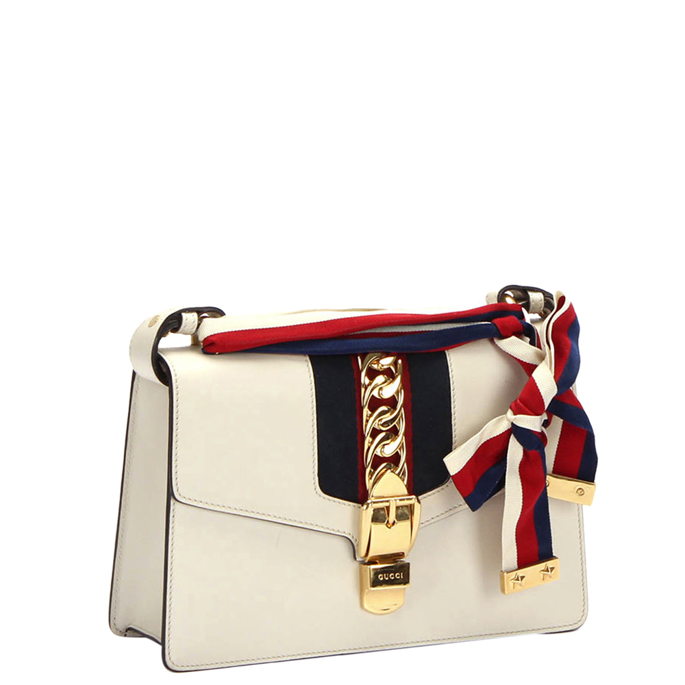 

Gucci White Calf Leather Sylvie Shoulder Bag, Multicolor