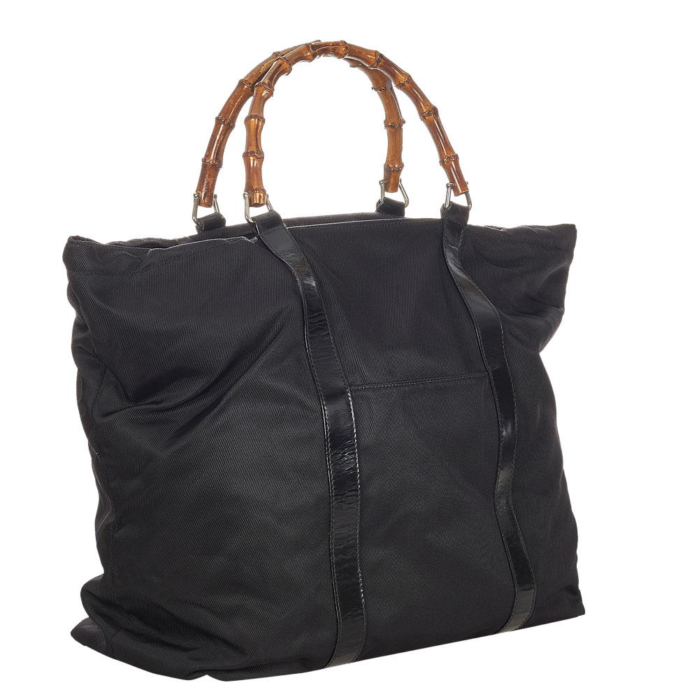 

Gucci Black Nylon Bamboo Tote Bag