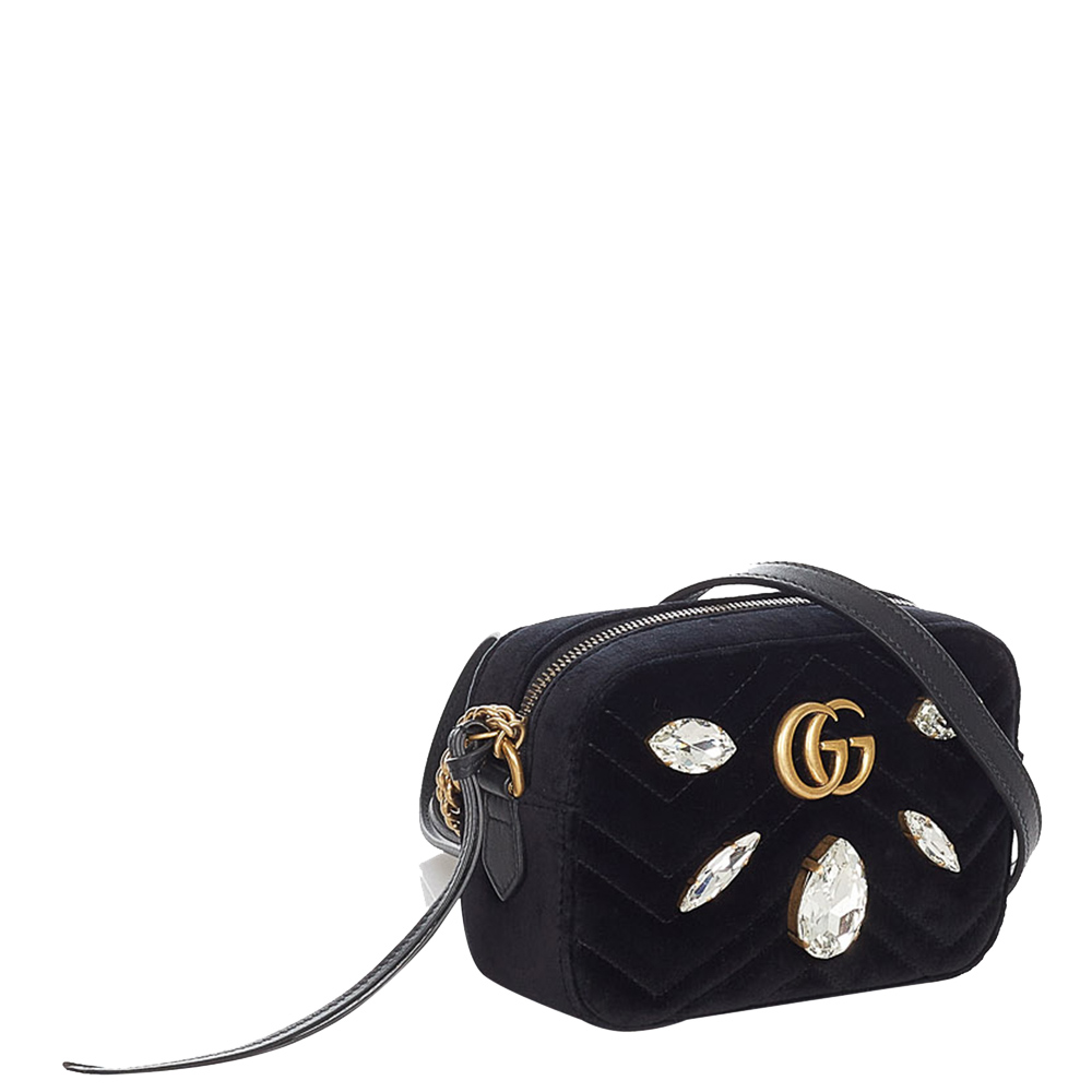 

Gucci Black Calf Leather GG Marmont Velvet Shoulder Bag