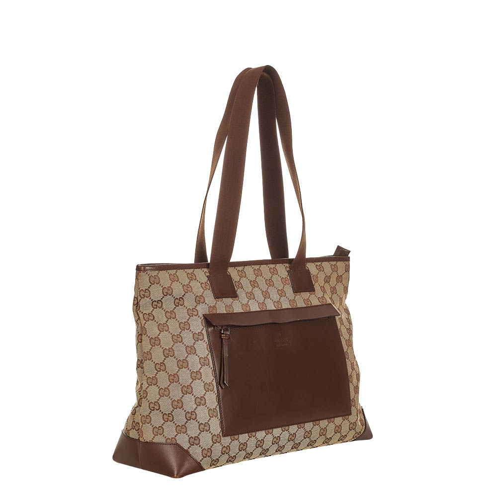 

Gucci Brown/Beige Canvas Fabric GG Tote Bag