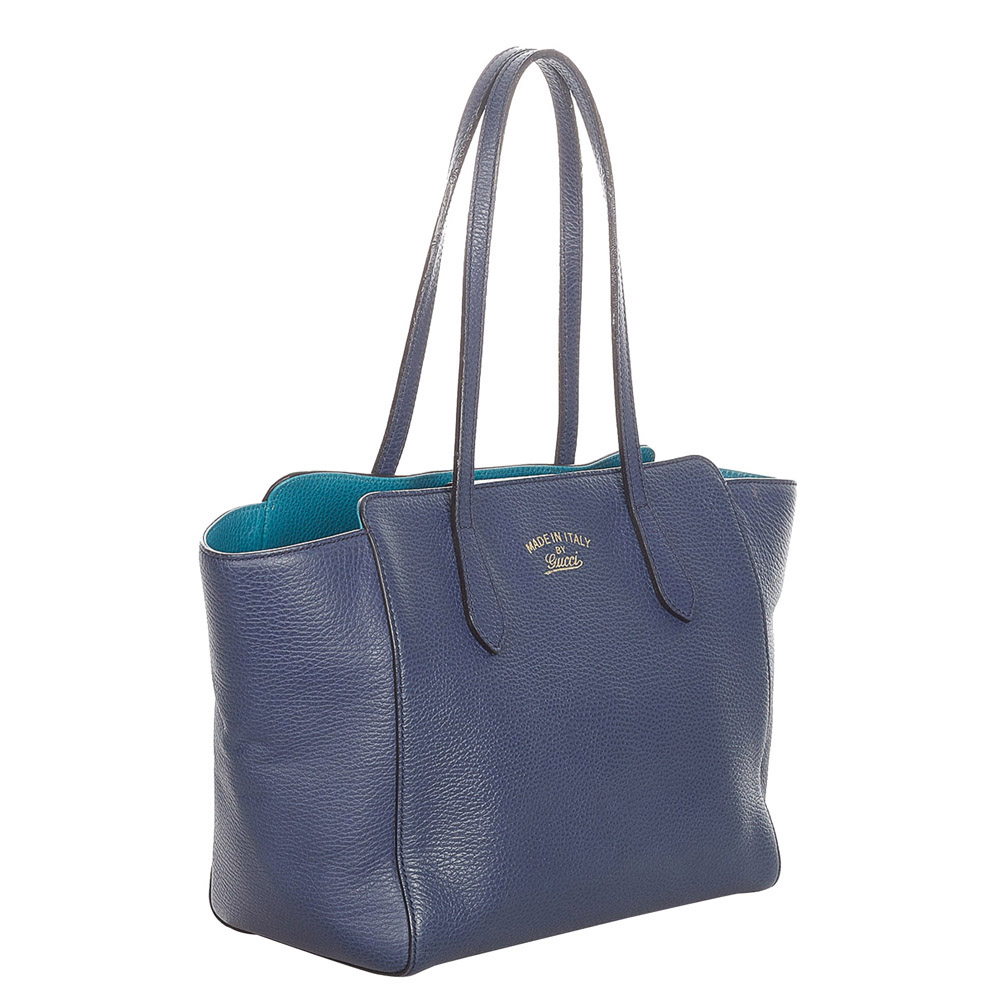 

Gucci Blue Calf Leather Swing Tote Bag, Navy blue