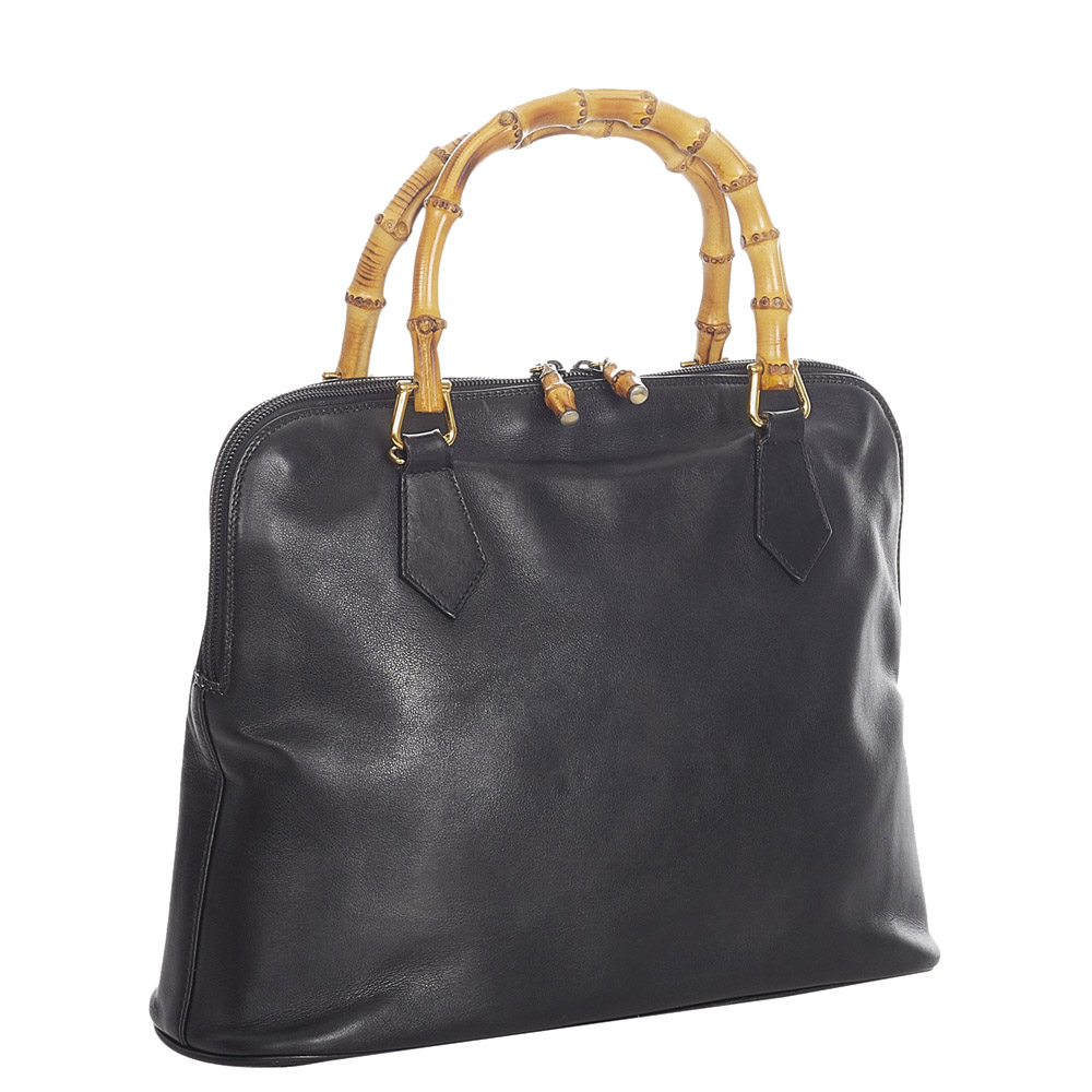 

Gucci Black Leather Bamboo Satchel Bag