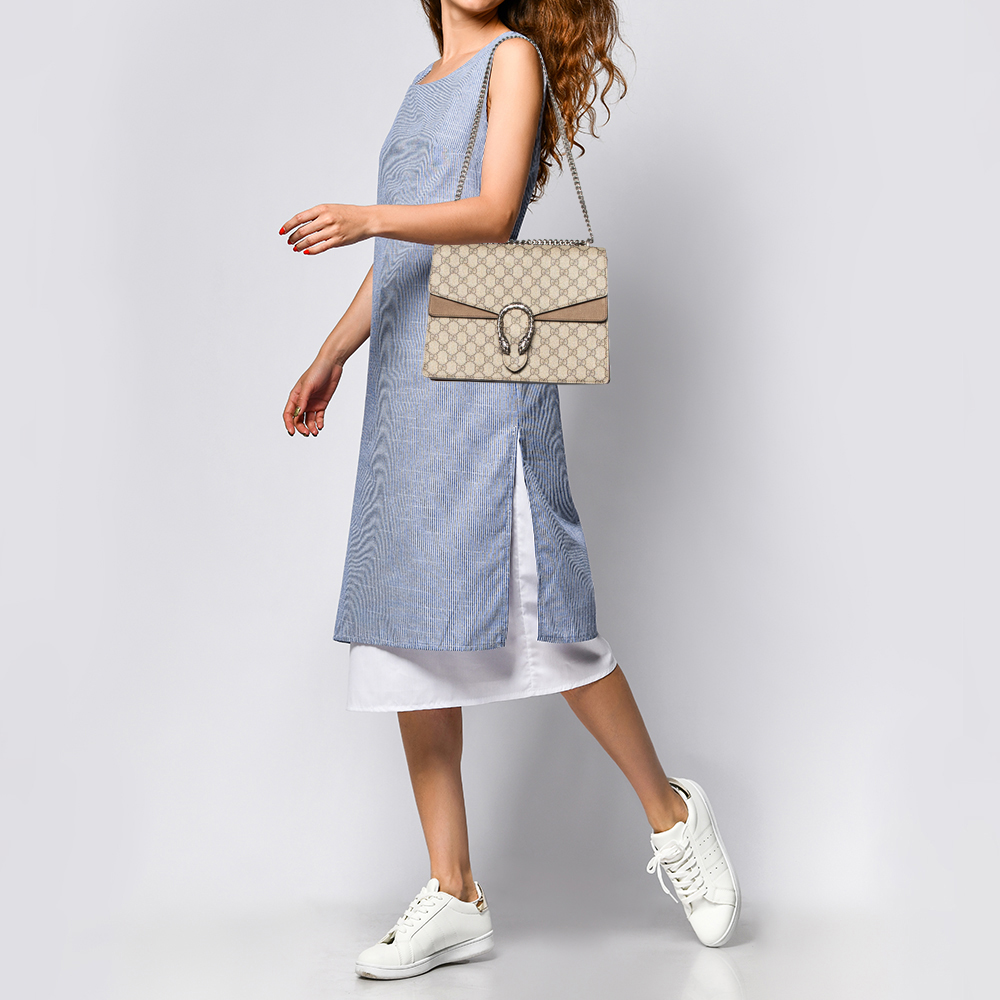 

Gucci Beige GG Supreme Canvas And Suede Medium Dionysus Shoulder Bag