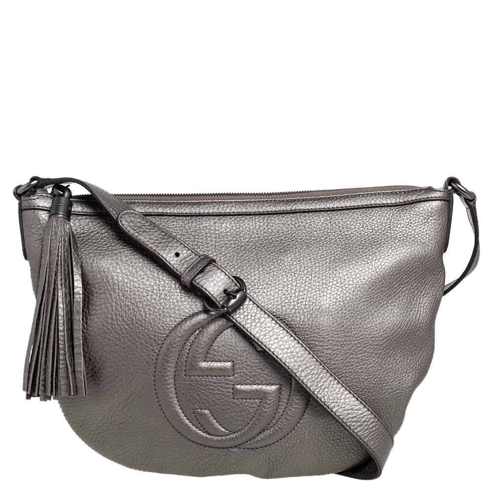 Pre-owned Gucci Metallic Grey Leather Soho Small Messenger Bag | ModeSens