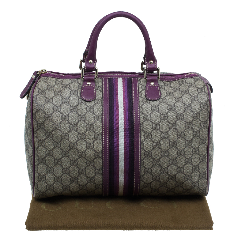 Gucci Purple/Beige GG Supreme Canvas Limited Edition Joy Web Boston Bag  with Wal For Sale at 1stDibs