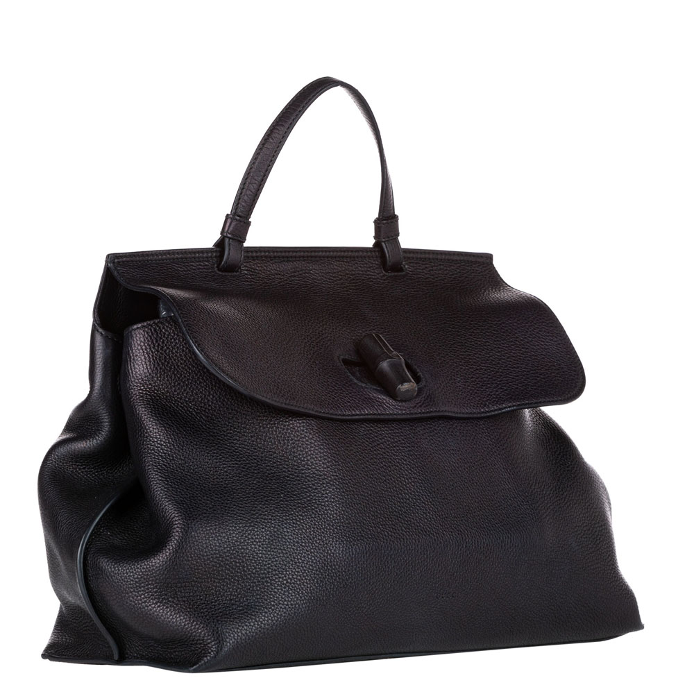 

Gucci Black Leather Bamboo Daily Satchel Bag