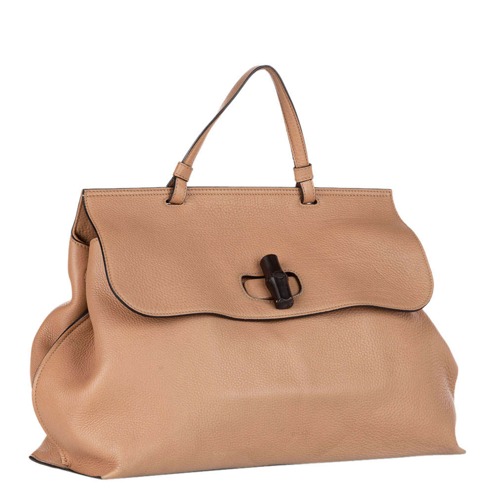 

Gucci Brown Leather Bamboo Daily Satchel Bag