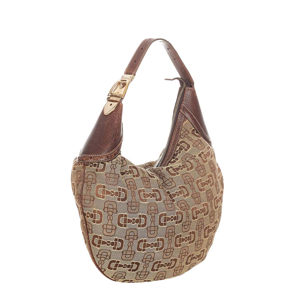 

Gucci Brown Canvas Fabric Horsebit Hobo Bag