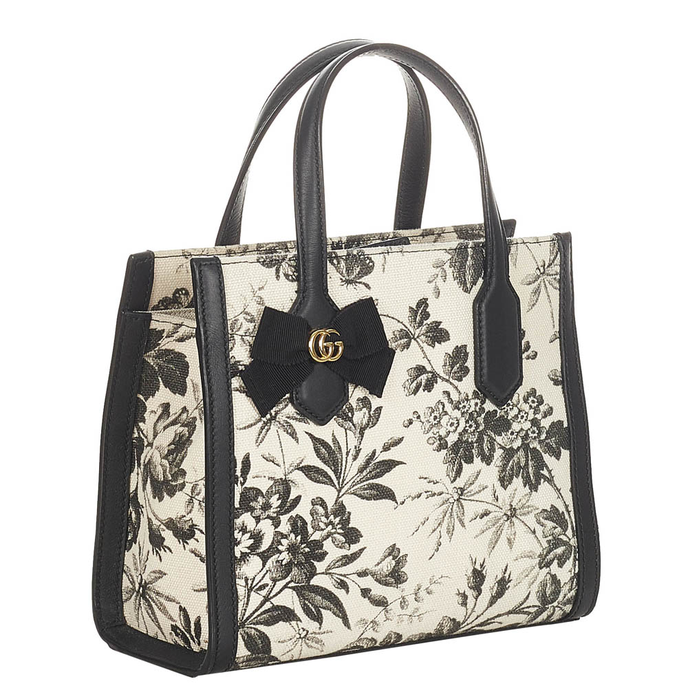 

Gucci Black/Beige Canvas Fabric Herbarium Satchel Bag