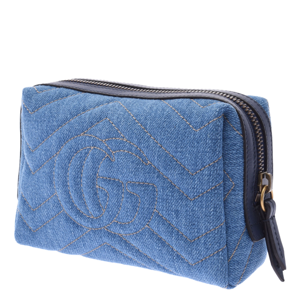 

Gucci Blue GG Marmont Floral Embroidery Pouch
