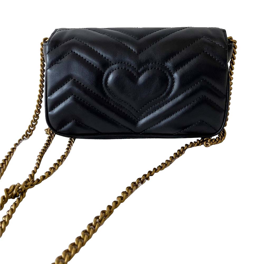 

Gucci Black Leather Super Mini GG Marmont Shoulder Bag