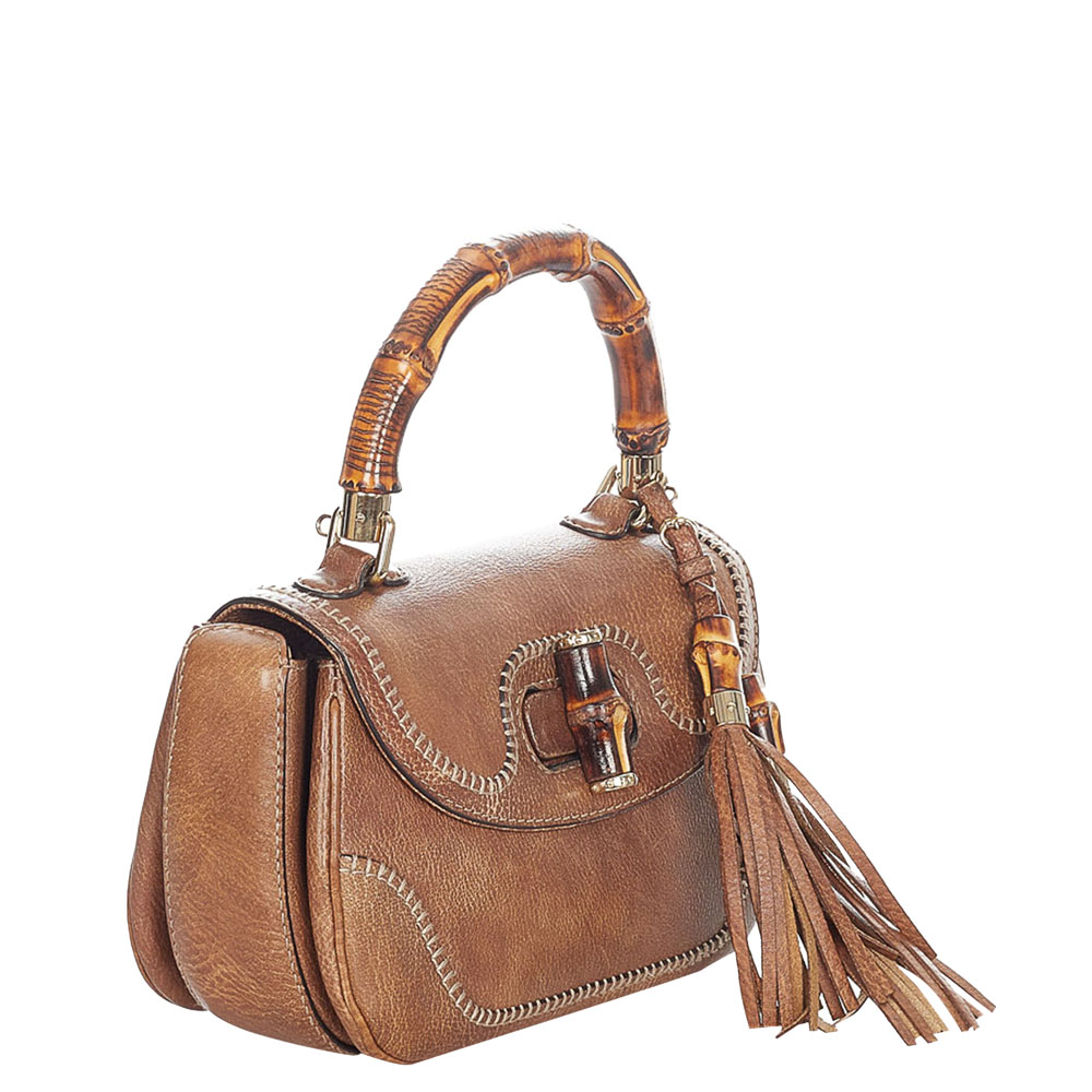 

Gucci Brown Leather Bamboo Night Evening Bag