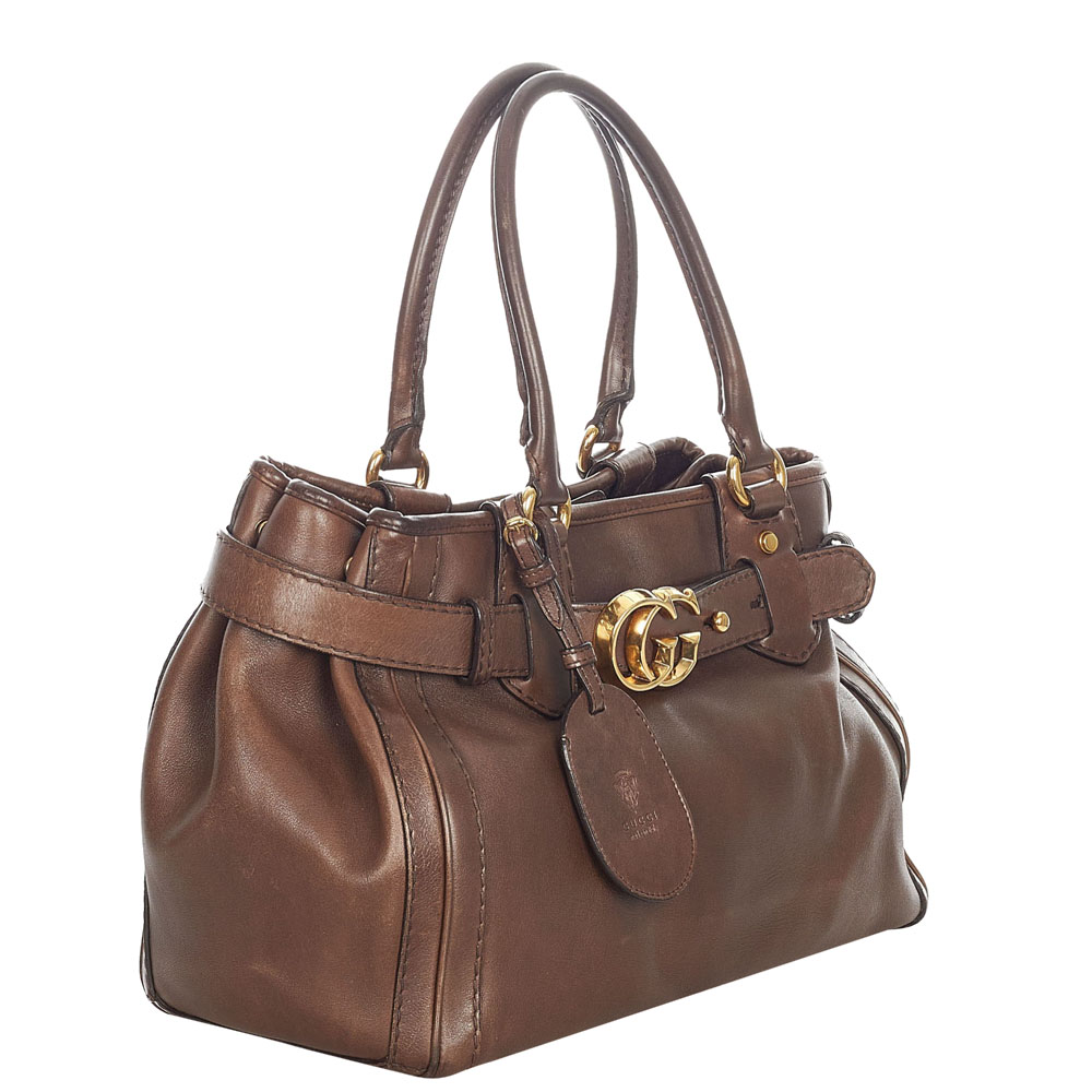 

Gucci Brown Leather GG Running Tote Bag