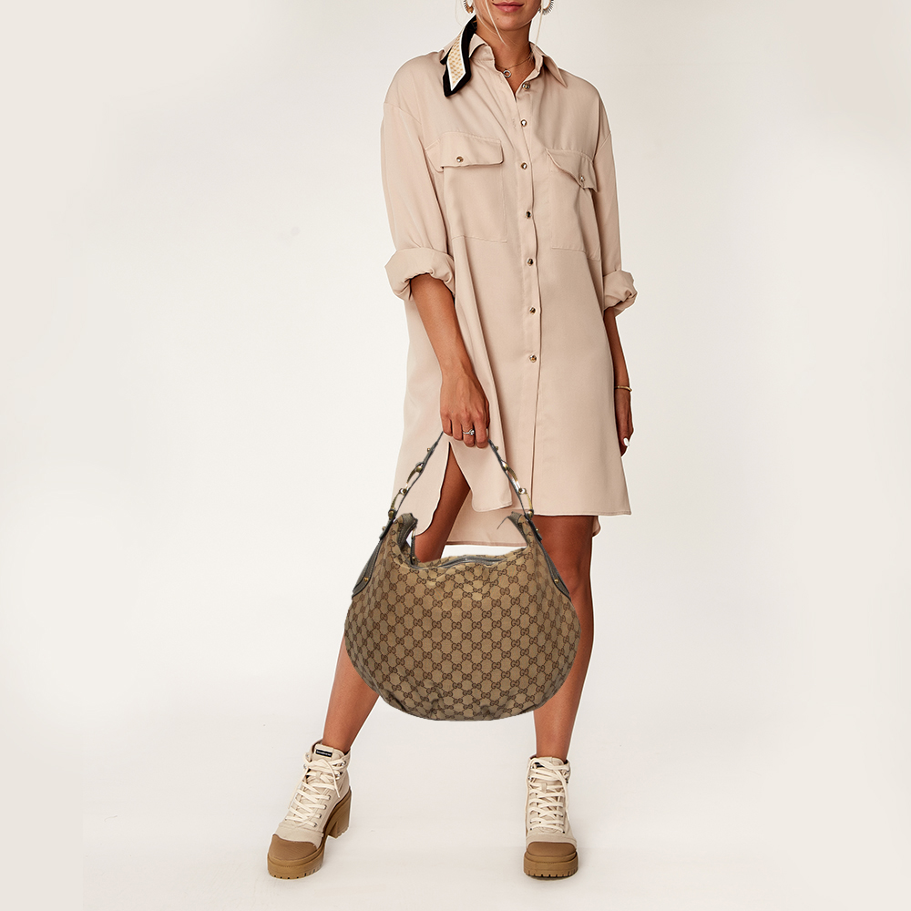 

Gucci Grey/Beige GG Canvas and Leather Medium Pelham Hobo