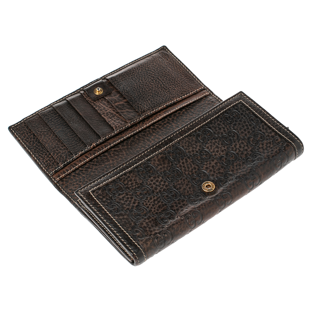 

Gucci Brown Guccissima Leather Horsebit Continental Flap Wallet