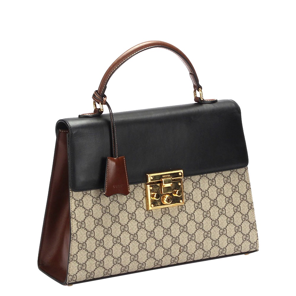 

Gucci Beige GG Supreme Canvas Padlock Top Handle Bag