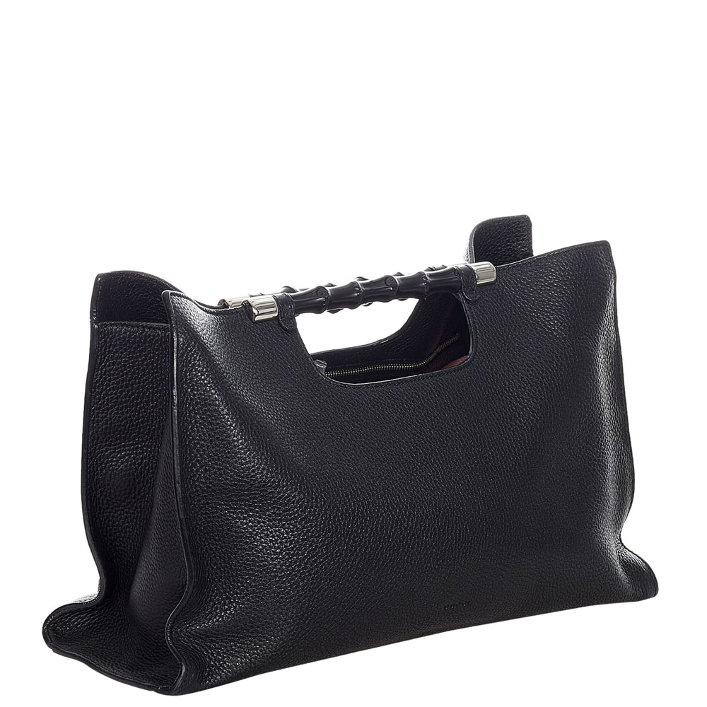 

Gucci Black Leather Bamboo Daily Tote Bag
