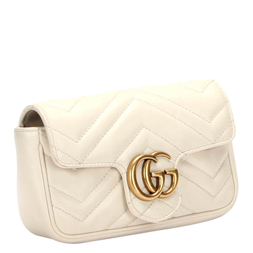 

Gucci White Matelasse Leather GG Marmont Super Mini Shoulder Bag