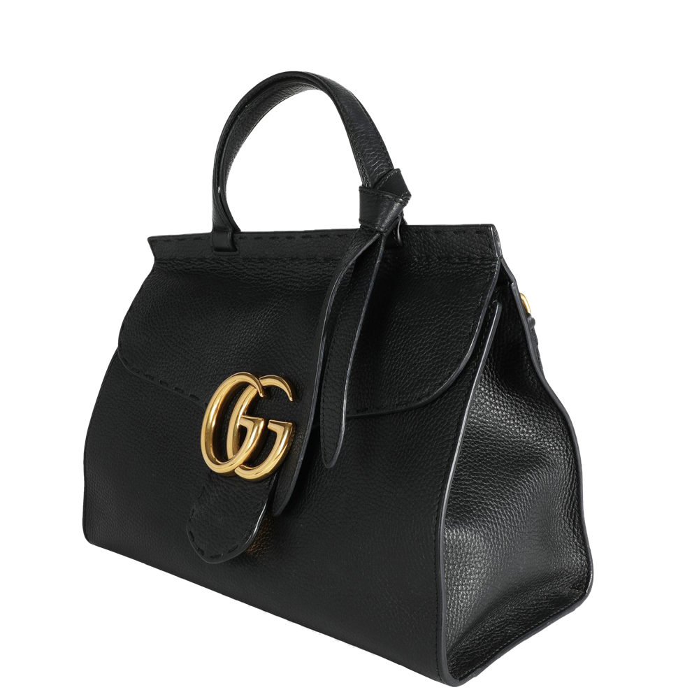 

Gucci Black Calf Leather GG Marmont Small Top Handle Bag