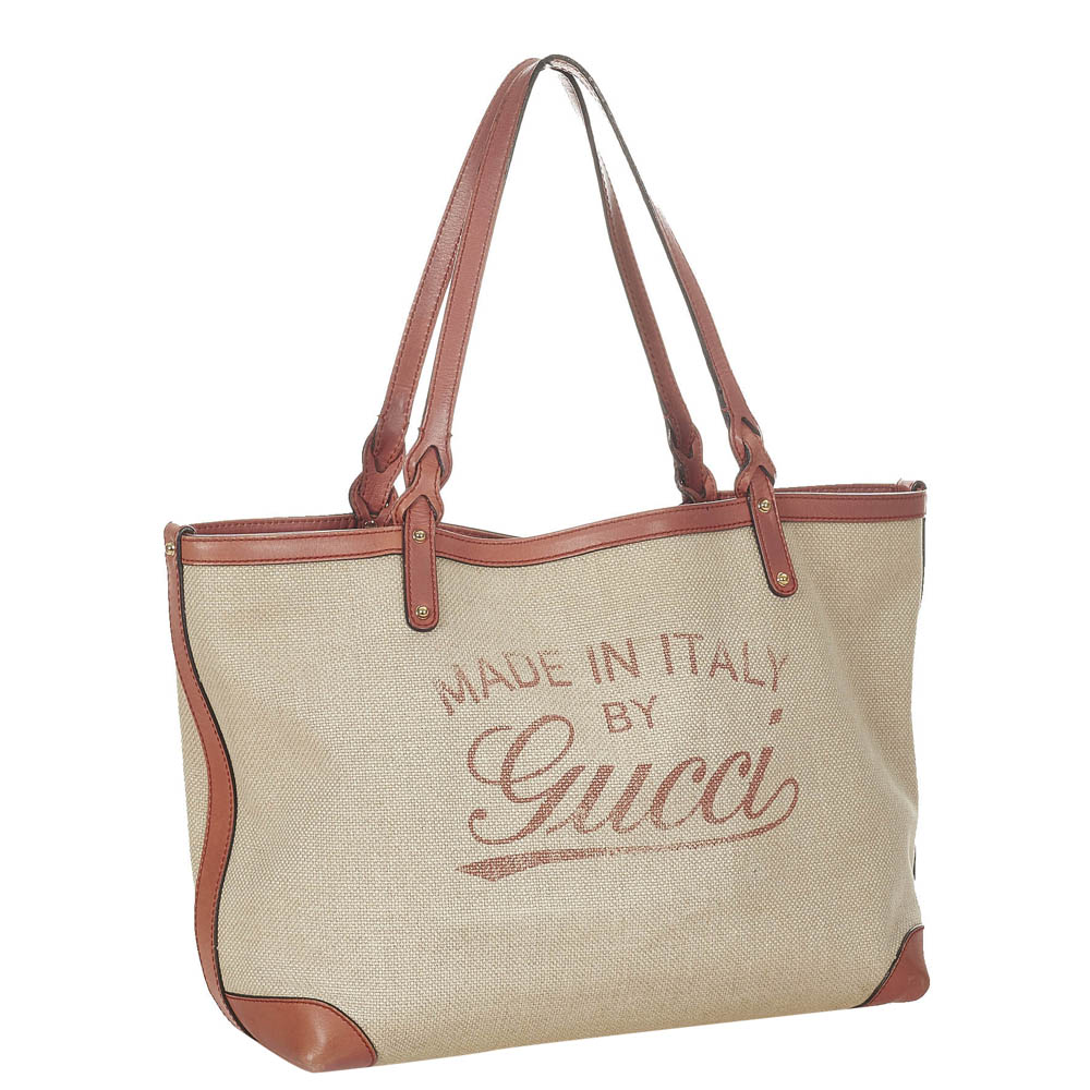 

Gucci Brown/Beige Fabric Canvas Leather Craft Tote Bag