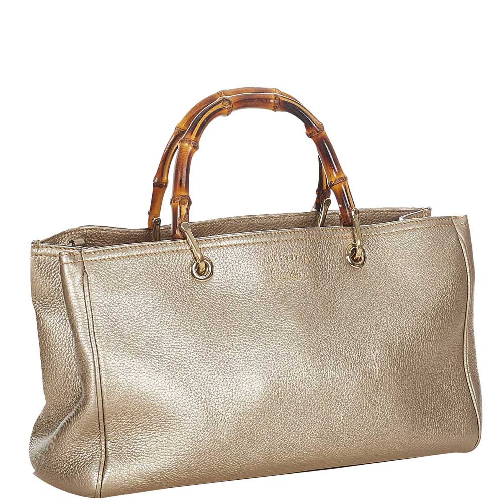 

Gucci Silver Leather  Bamboo Tote Bag