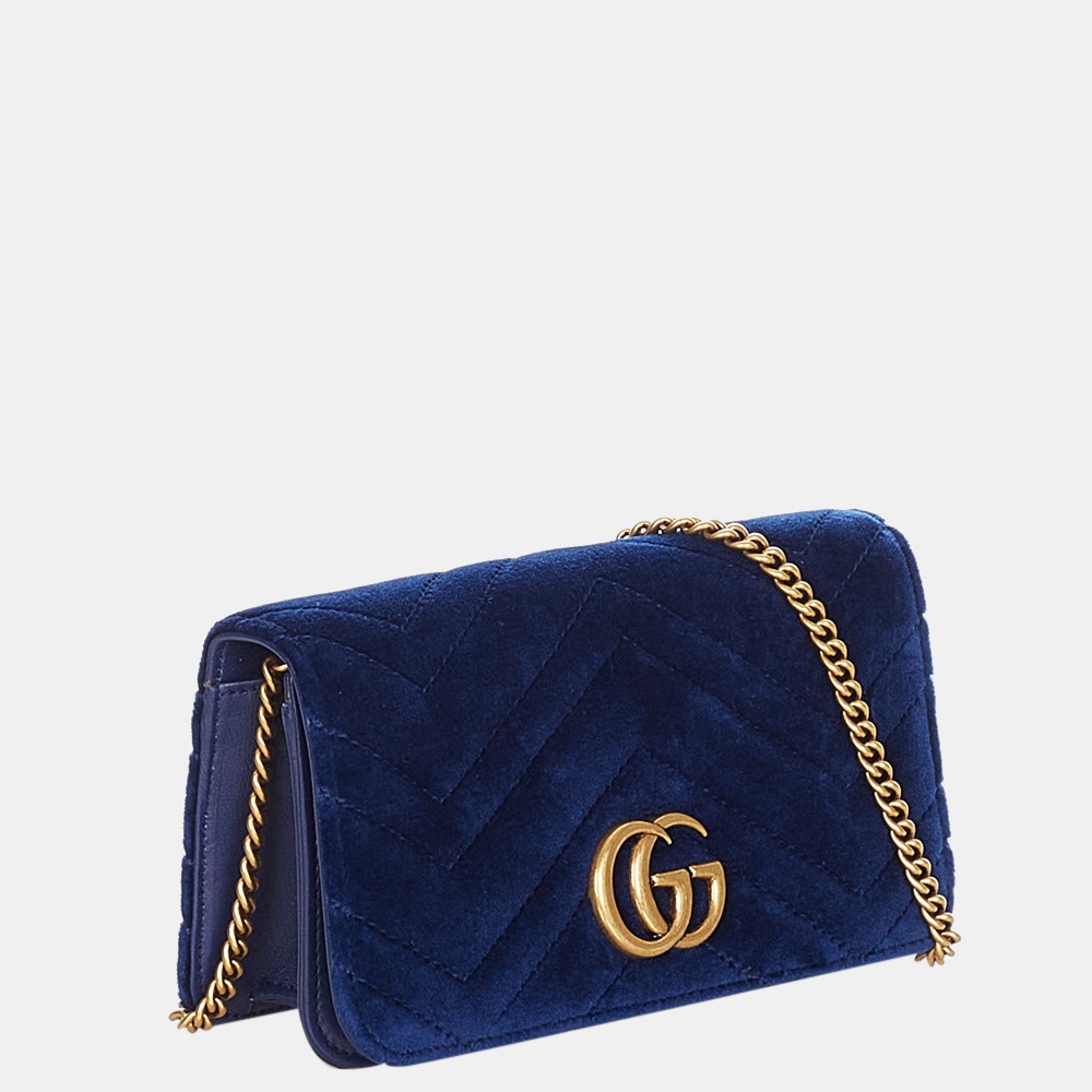 

Gucci Blue Super Mini GG Marmont Velvet Crossbody Bag