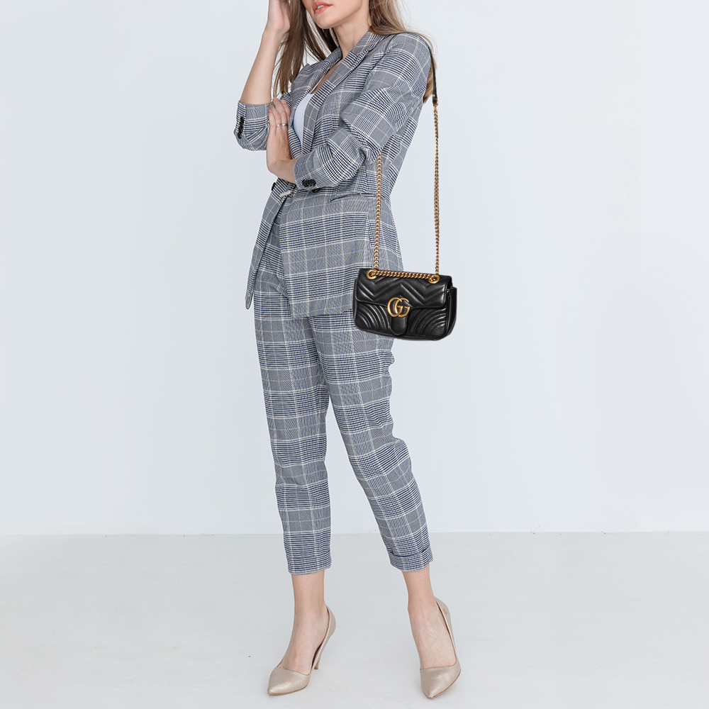 

Gucci Black Matelassé Leather Mini GG Marmont Shoulder Bag