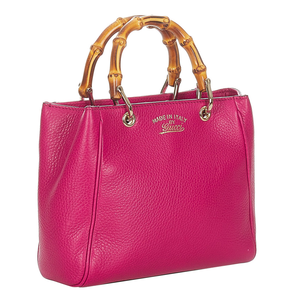 

Gucci Pink Leather Bamboo Shopper Tote Bag