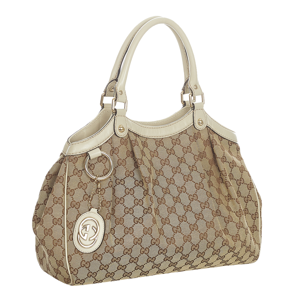 

Gucci Brown/Beige Canvas Leather Fabric Sukey Tote Bag