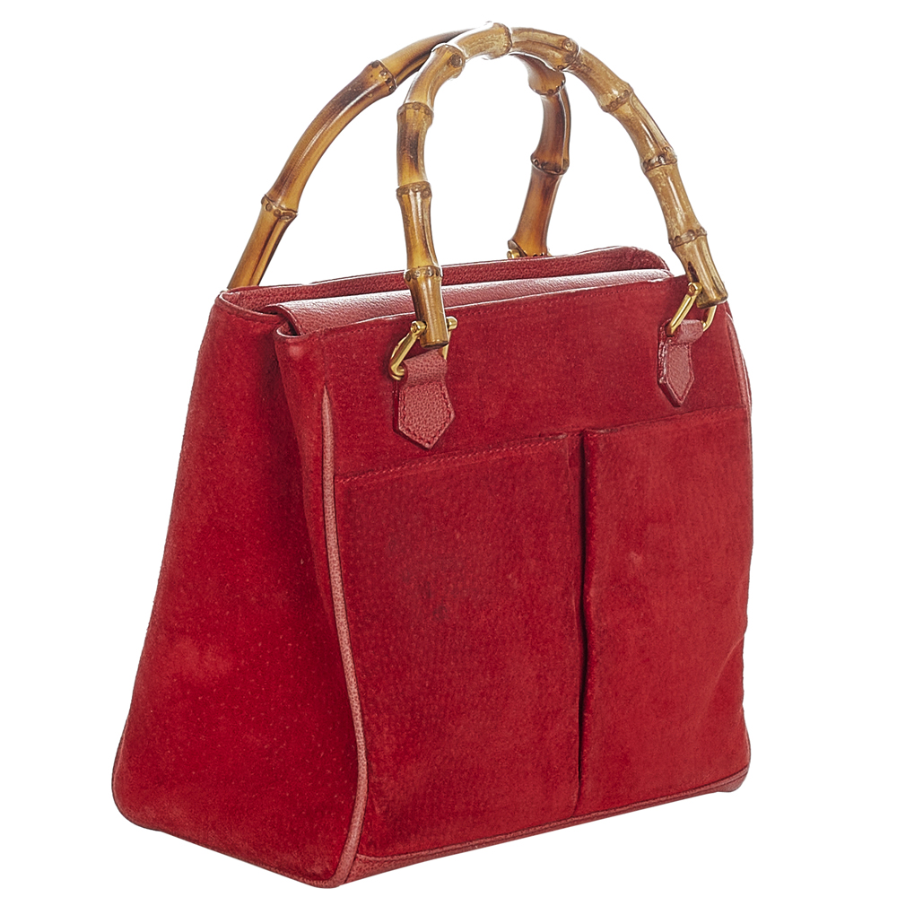 

Gucci Red Suede Bamboo Bag