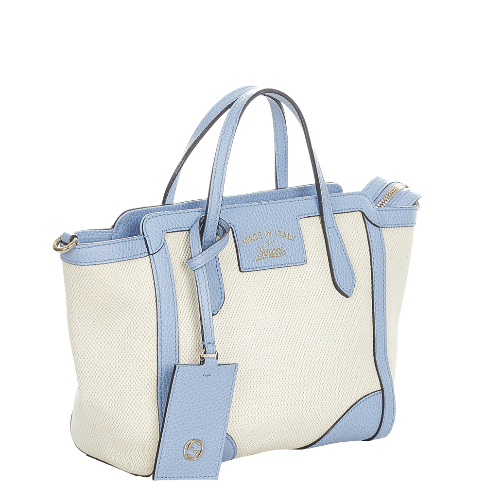 

Gucci White Canvas Fabric Mini Swing Satchel Bag, Blue