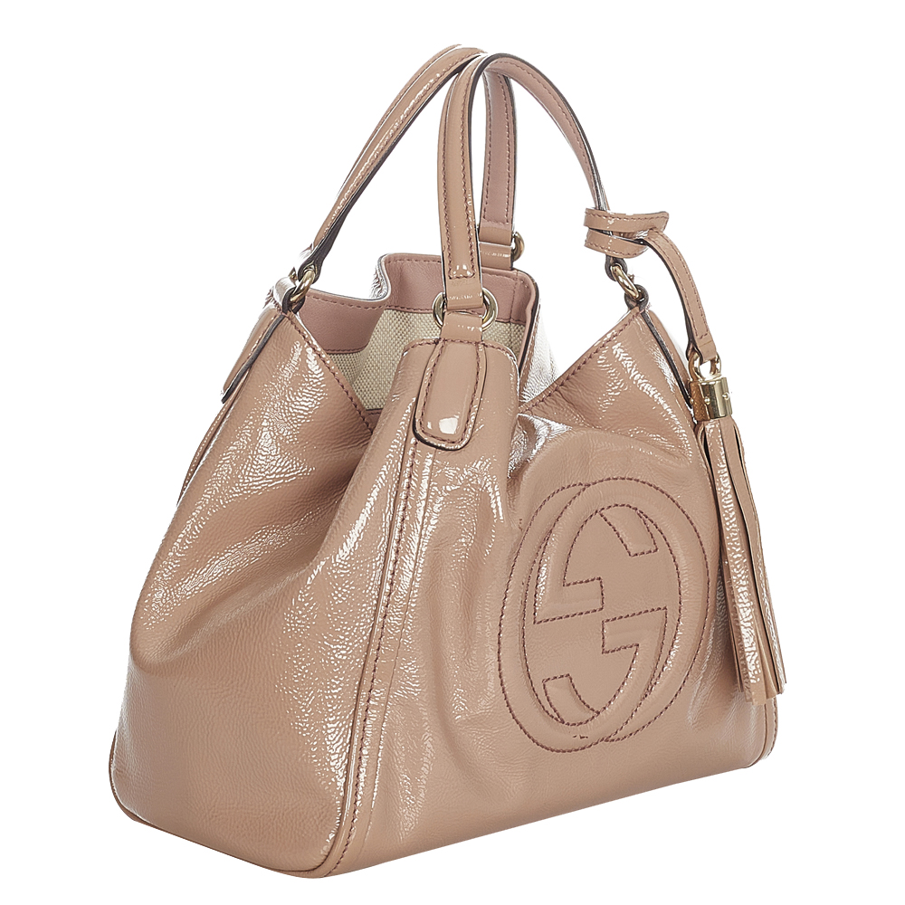 

Gucci Beige Patent Leather Soho Tote Bag