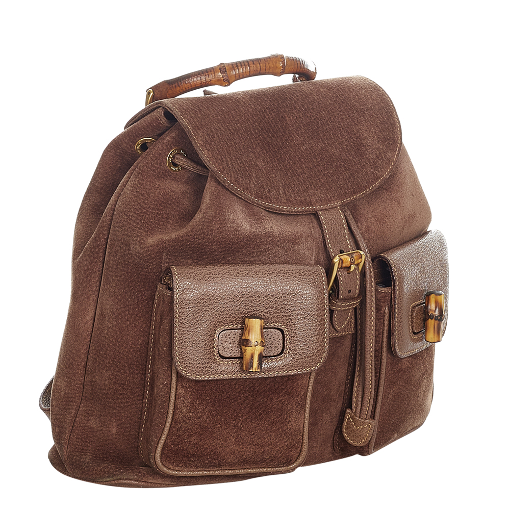 

Gucci Brown Leather and Suede Bamboo Backpack