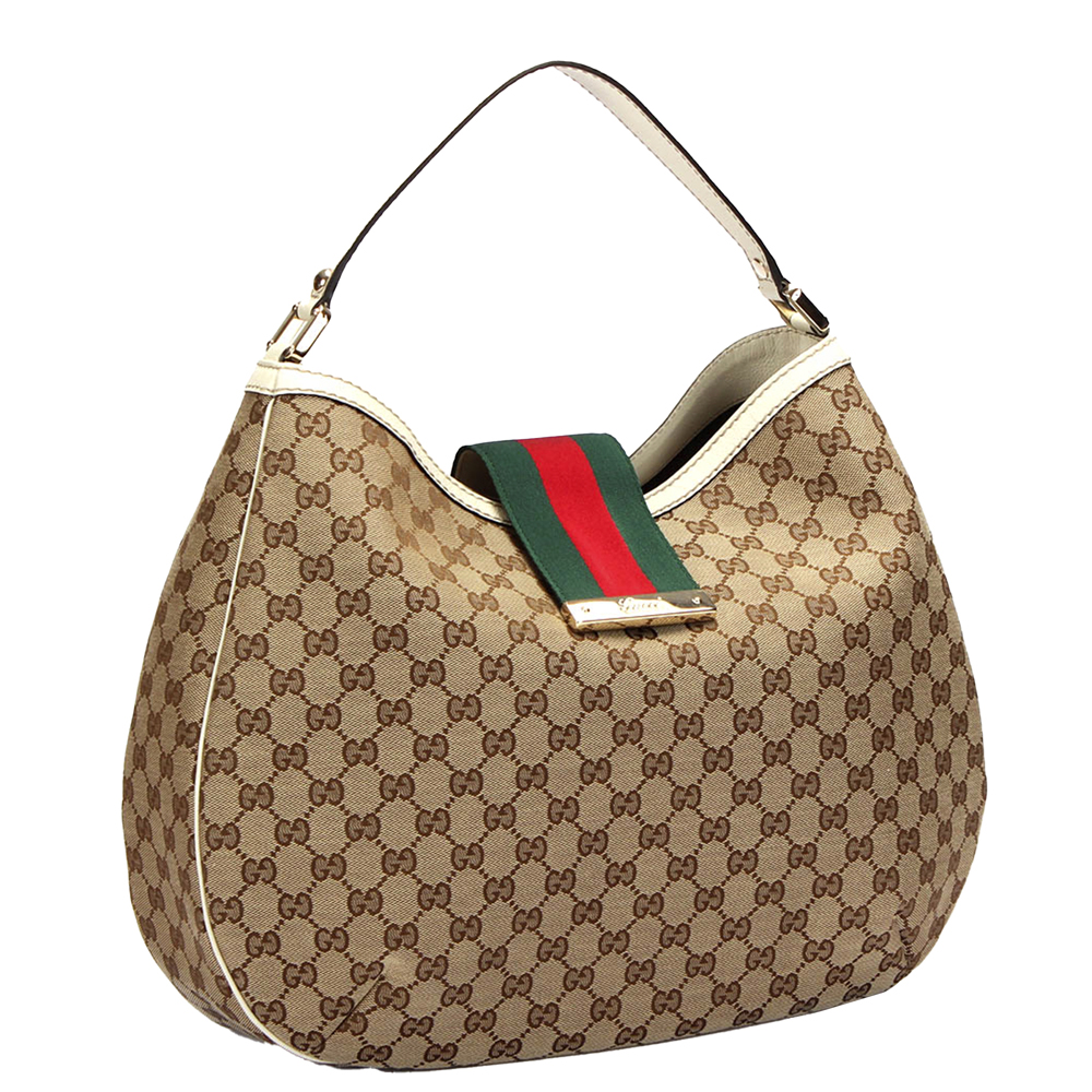 

Gucci Brown/Beige Canvas Fabric Leather New Ladies Web Hobo Bag