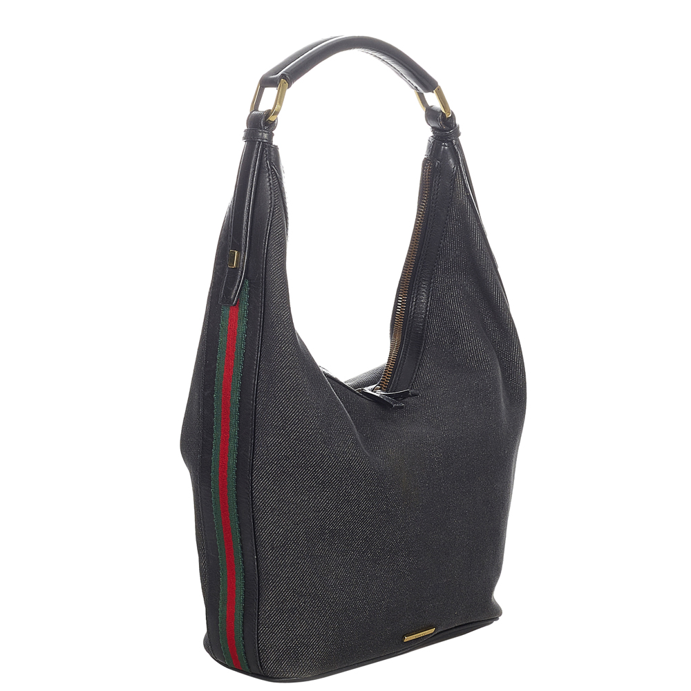 

Gucci Black Denim Web Shoulder Bag