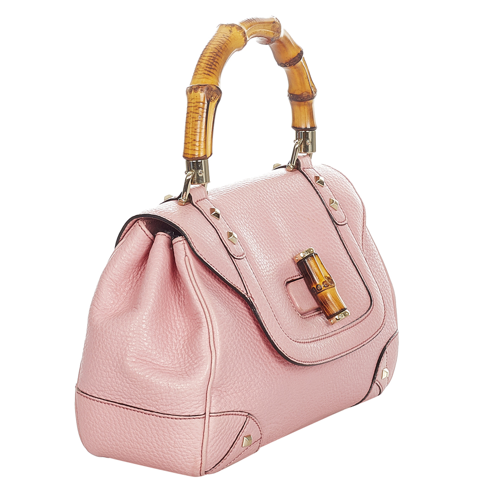 

Gucci Pink Leather Bamboo Nailhead Top Handle Bag