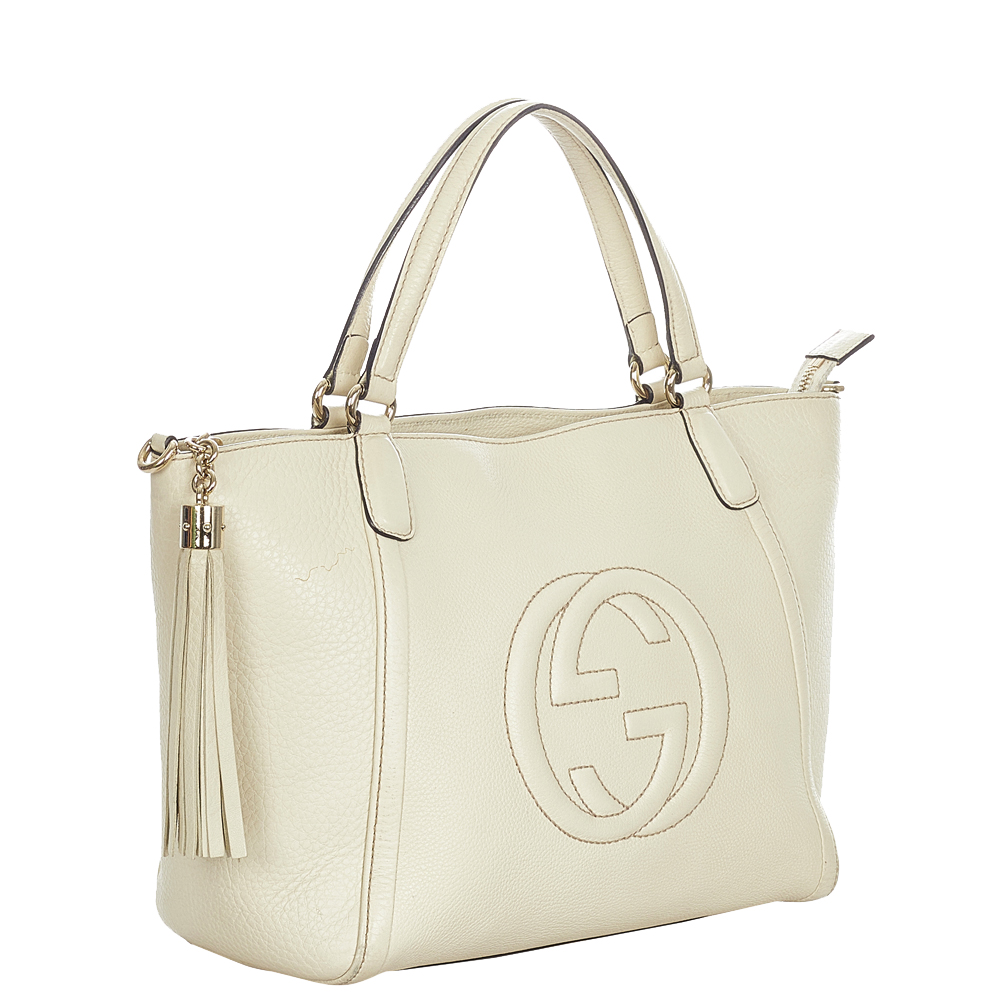 

Gucci White Leather Soho Cellarius Tote Bag