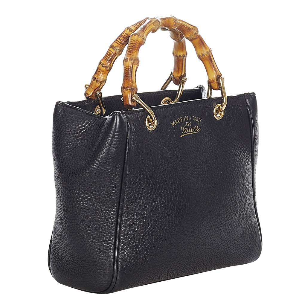 

Gucci Black Leather Bamboo Shopper Tote Bag